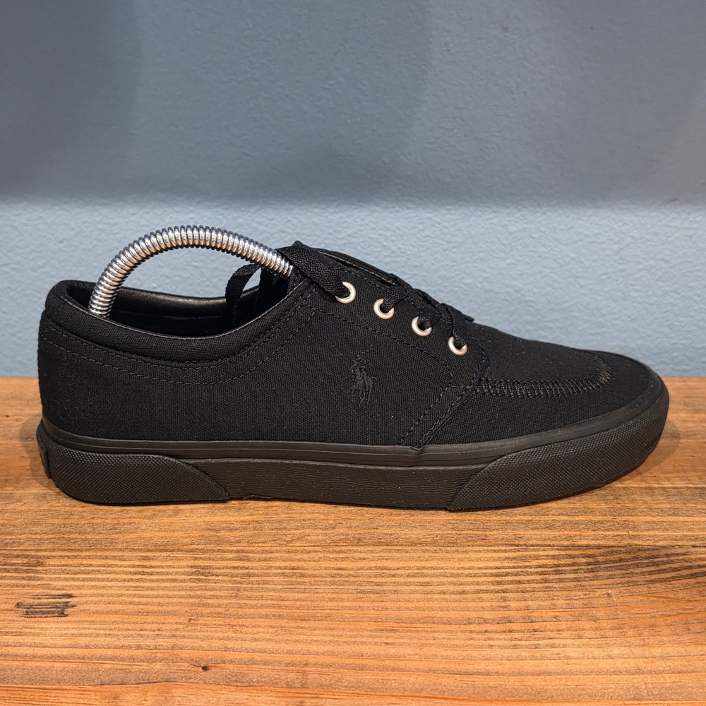 Polo Ralph Lauren Men Falcon X Sneakers Black Canvas Low Top Lace Up Shoes 8 - Picture 11 of 12